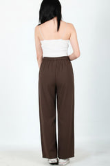 Pantalon Large En Coton‑Lin — Marron