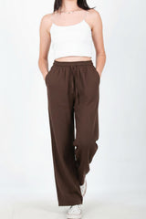 Pantalon Large En Coton‑Lin — Marron