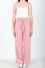Pantalon Large En Coton‑Lin — Rose