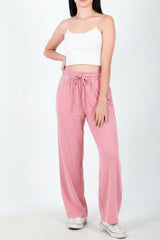 Pantalon Large En Coton‑Lin — Rose