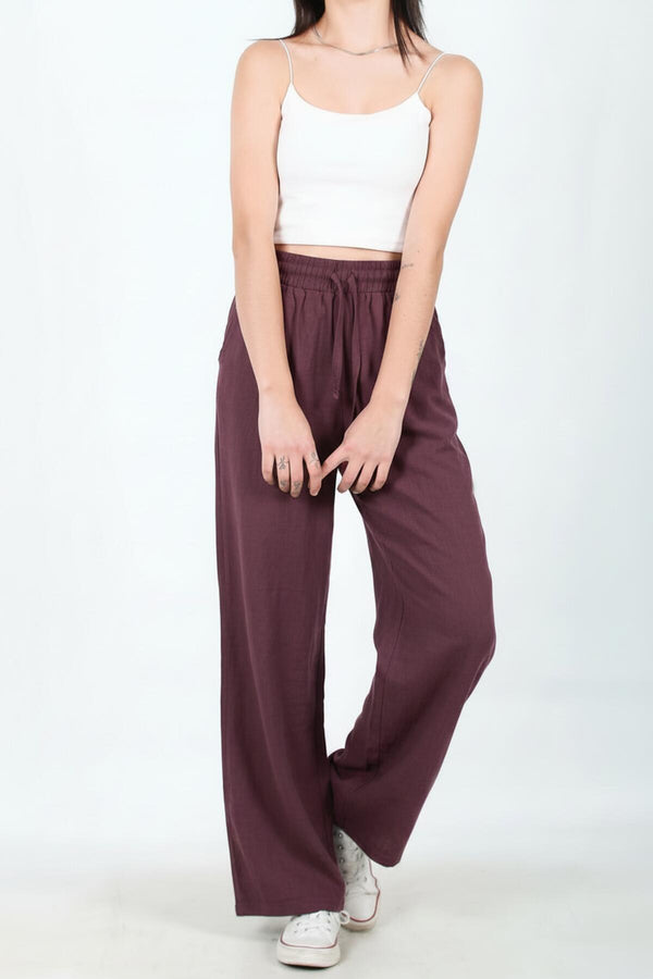 Weite Baumwoll‑Leinen‑Hose – Pflaume