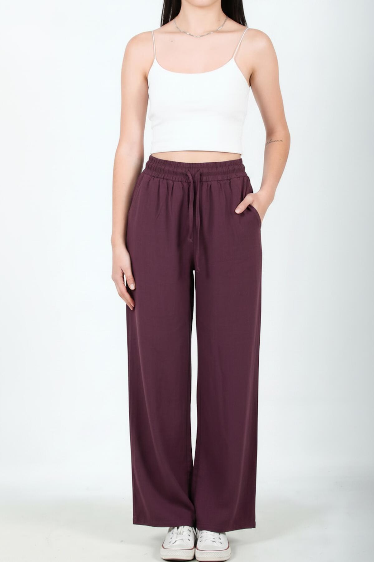 Weite Baumwoll‑Leinen‑Hose – Pflaume