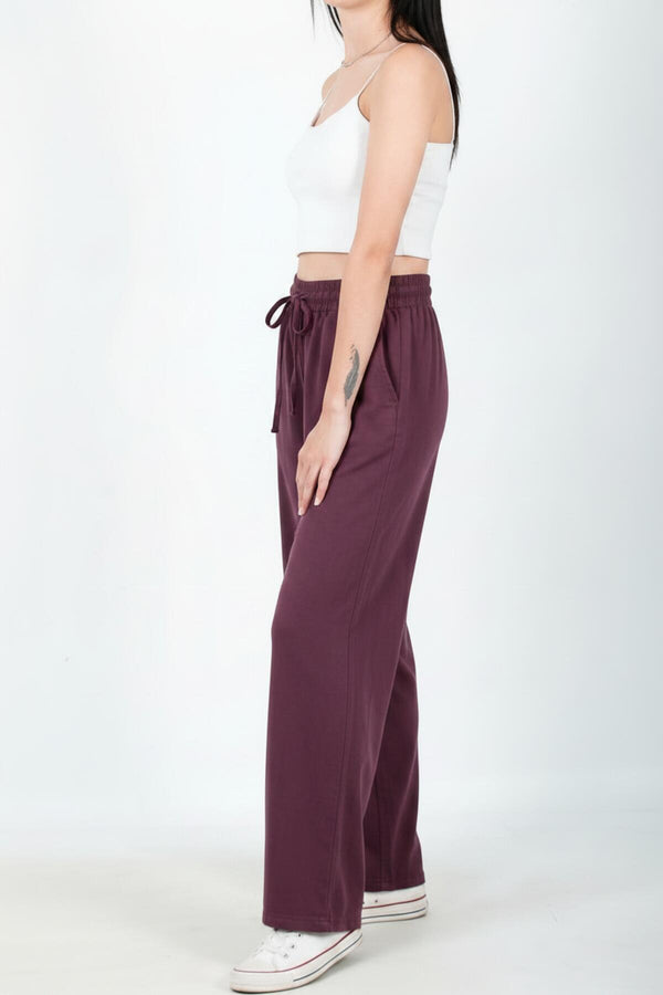 Weite Baumwoll‑Leinen‑Hose – Pflaume