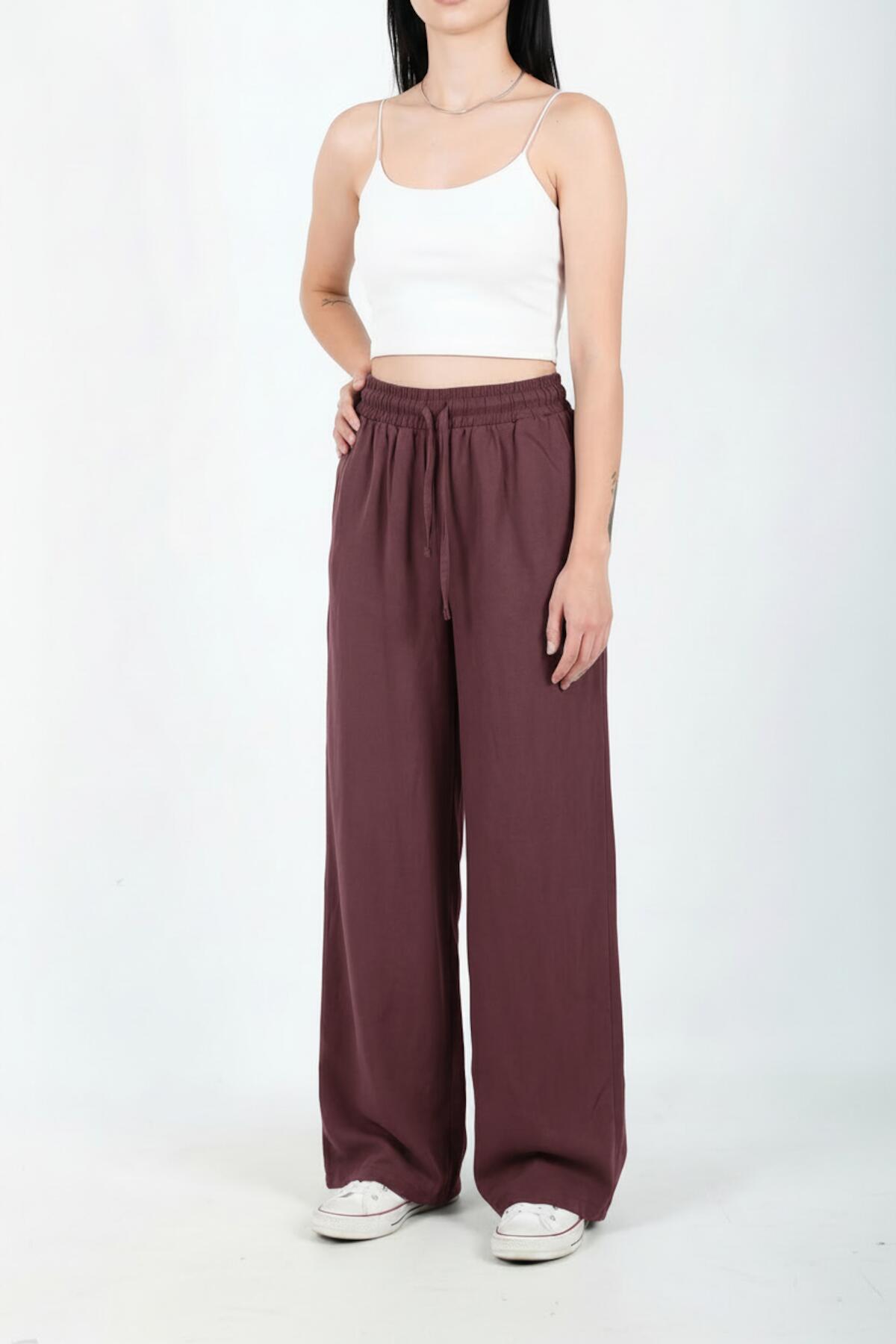 Weite Baumwoll‑Leinen‑Hose – Pflaume
