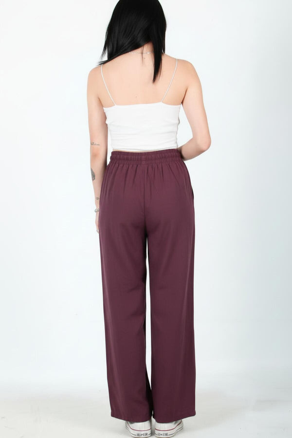 Weite Baumwoll‑Leinen‑Hose – Pflaume