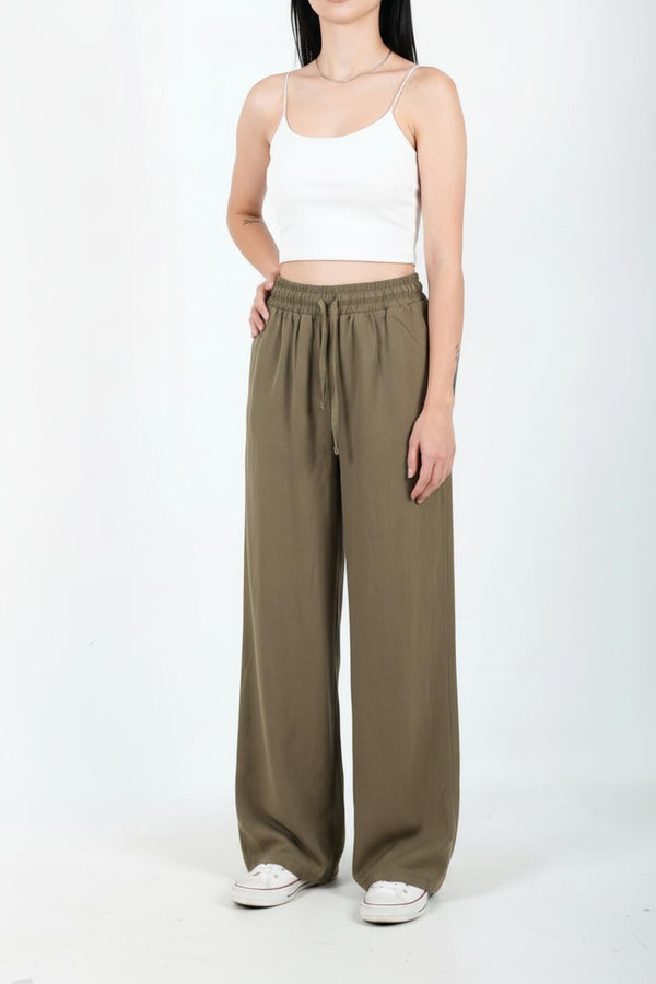 Wijde Broek Van Katoen‑Linnen – Khaki
