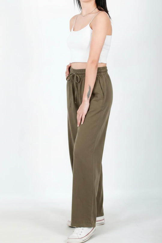 Wijde Broek Van Katoen‑Linnen – Khaki