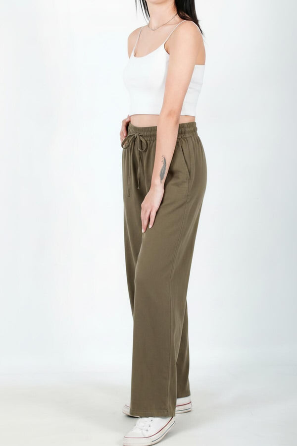 Wijde Broek Van Katoen‑Linnen – Khaki