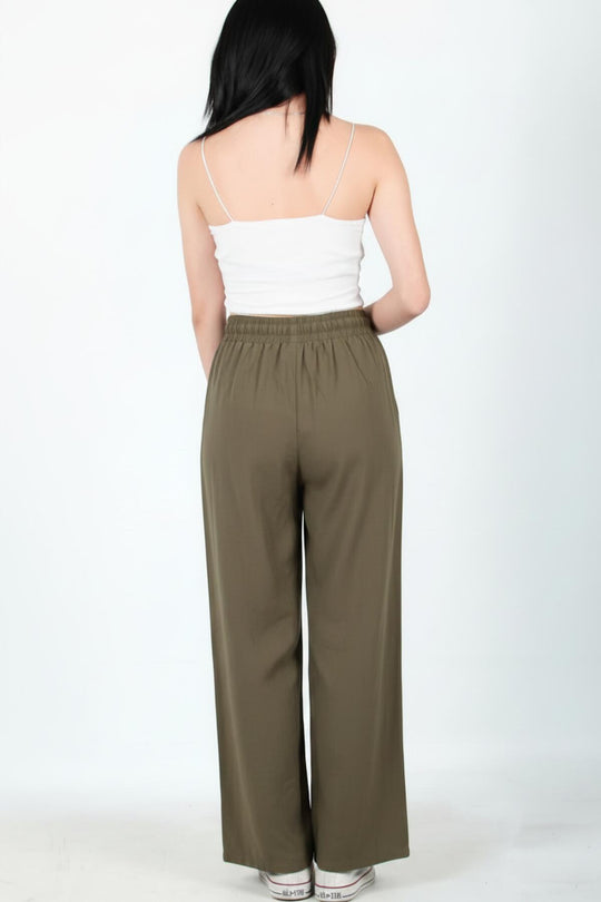 Wijde Broek Van Katoen‑Linnen – Khaki