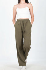 Pantalon Ample En Coton‑Lin — Kaki