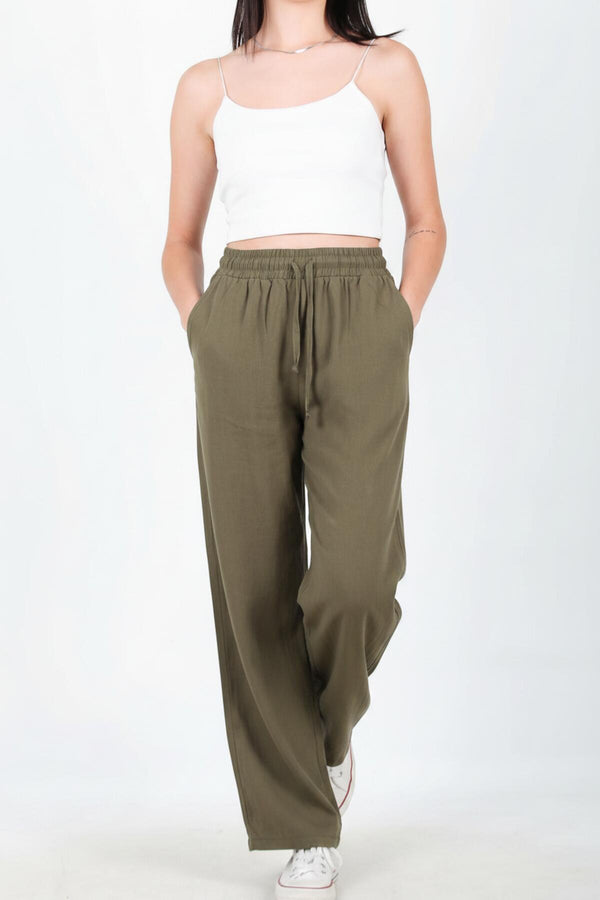 Wijde Broek Van Katoen‑Linnen – Khaki