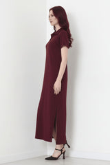 Robe Longue À Col Et Fente — Prune