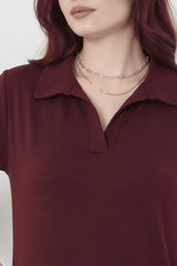 Robe Longue À Col Et Fente — Prune