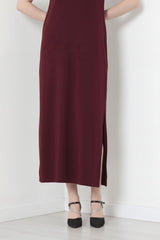 Robe Longue À Col Et Fente — Prune