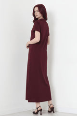 Robe Longue À Col Et Fente — Prune