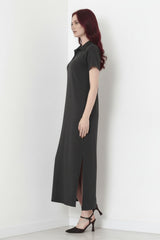 Robe Longue À Col Et Fente — Anthracite