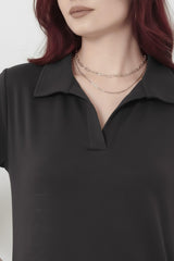 Robe Longue À Col Et Fente — Anthracite