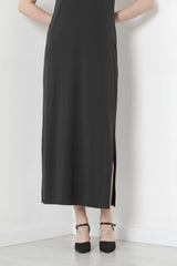 Robe Longue À Col Et Fente — Anthracite