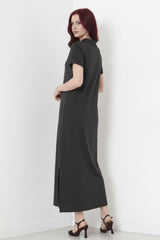 Robe Longue À Col Et Fente — Anthracite