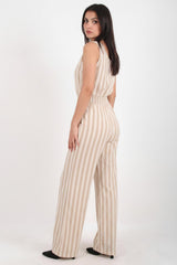 Ensemble Lin Rayé Sans Manches — Jaune