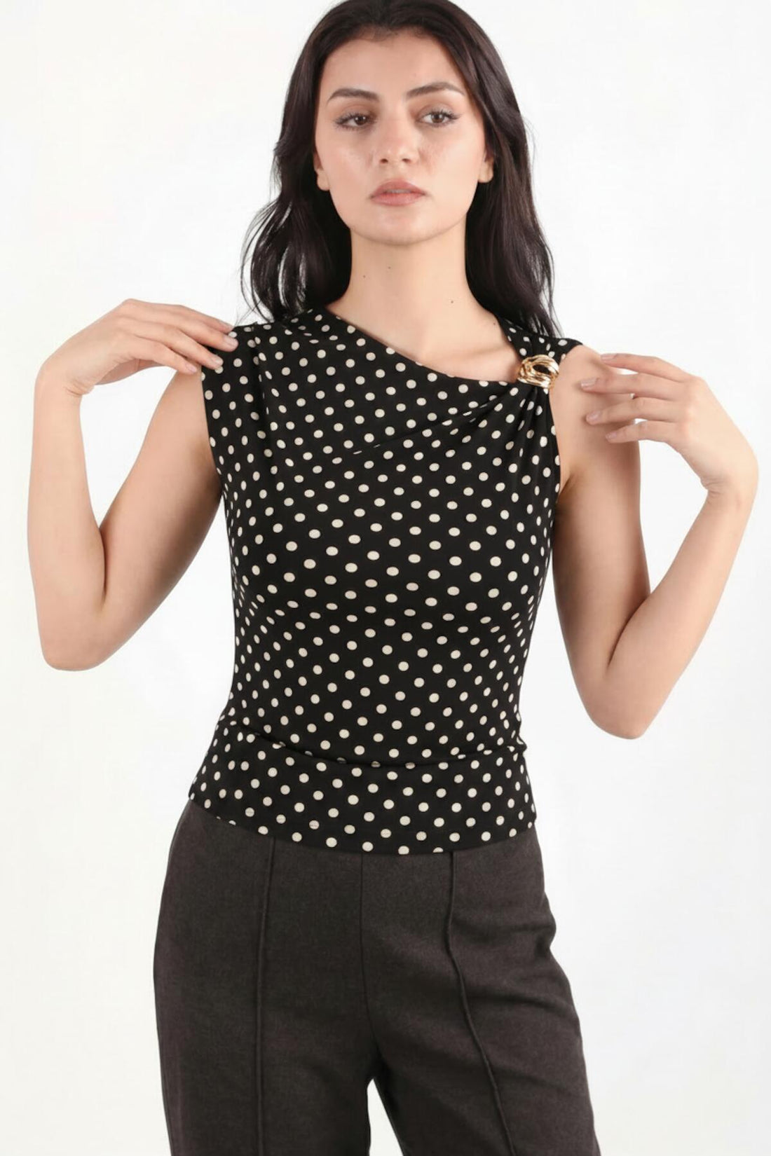 Blouse À Pois Avec Boucle À L'épaule — Noir