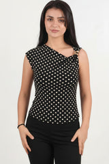 Blouse À Pois Avec Boucle À L'épaule — Noir