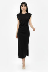 Robe Froncée À La Taille Avec Strass — Noir
