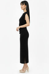 Robe Froncée À La Taille Avec Strass — Noir