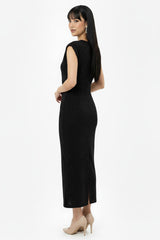 Robe Froncée À La Taille Avec Strass — Noir