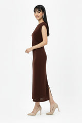 Robe Froncée À La Taille Avec Strass — Marron