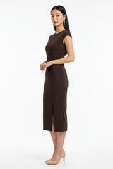 Robe Froncée À La Taille Avec Strass — Marron