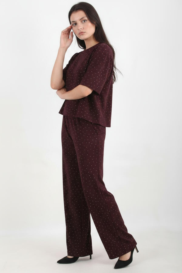 Bordeaux Set Met Sierstenen, Ronde Hals