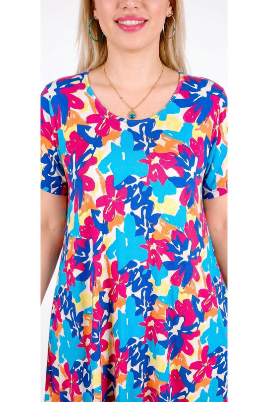 Plus - Size Korte Mouw Jurk — Blauw