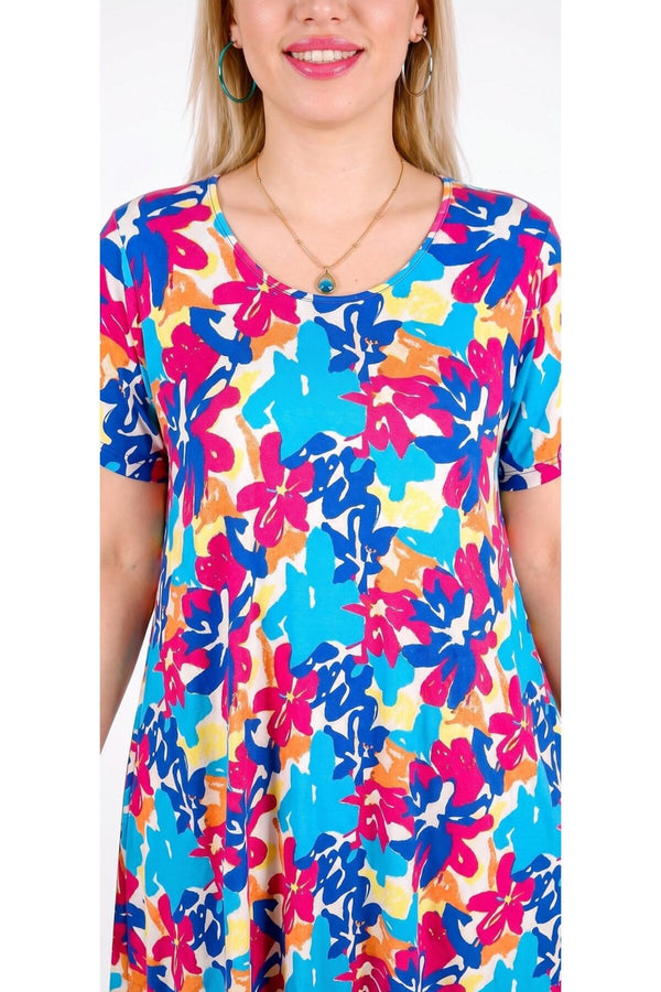 Plus - Size Korte Mouw Jurk — Blauw