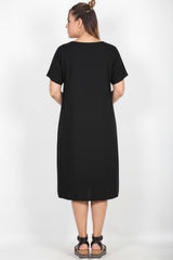 Robe Grande Taille Manches Courtes Avec Poche Kangourou — Noir