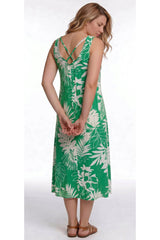 Robe À Motif, Bretelles Croisées — Vert