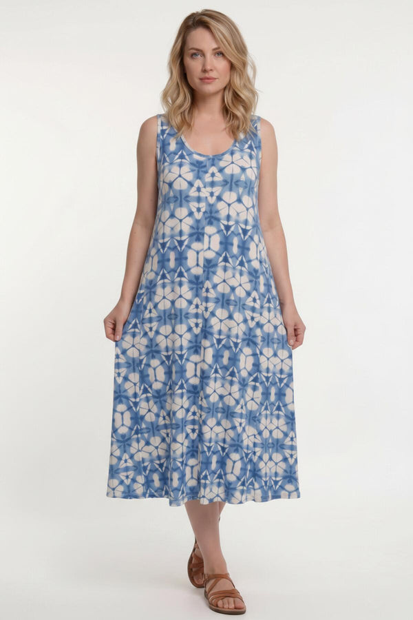 Patterned Cross‑Back Dress — Blue