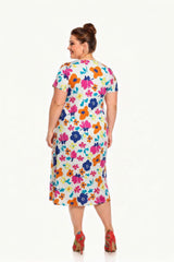 Robe Grande Taille À Encolure V Et Imprimé — Écru