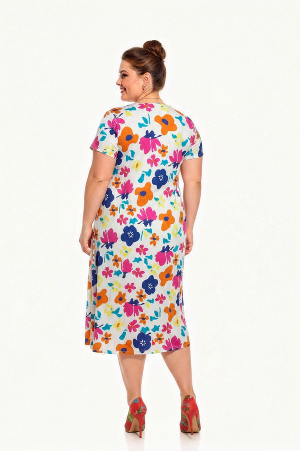 V‑Ausschnitt Kleid (Große Größen) Mit Muster — Ecru