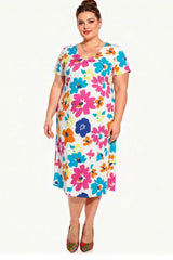 Robe Grande Taille À Encolure V Et Imprimé — Écru