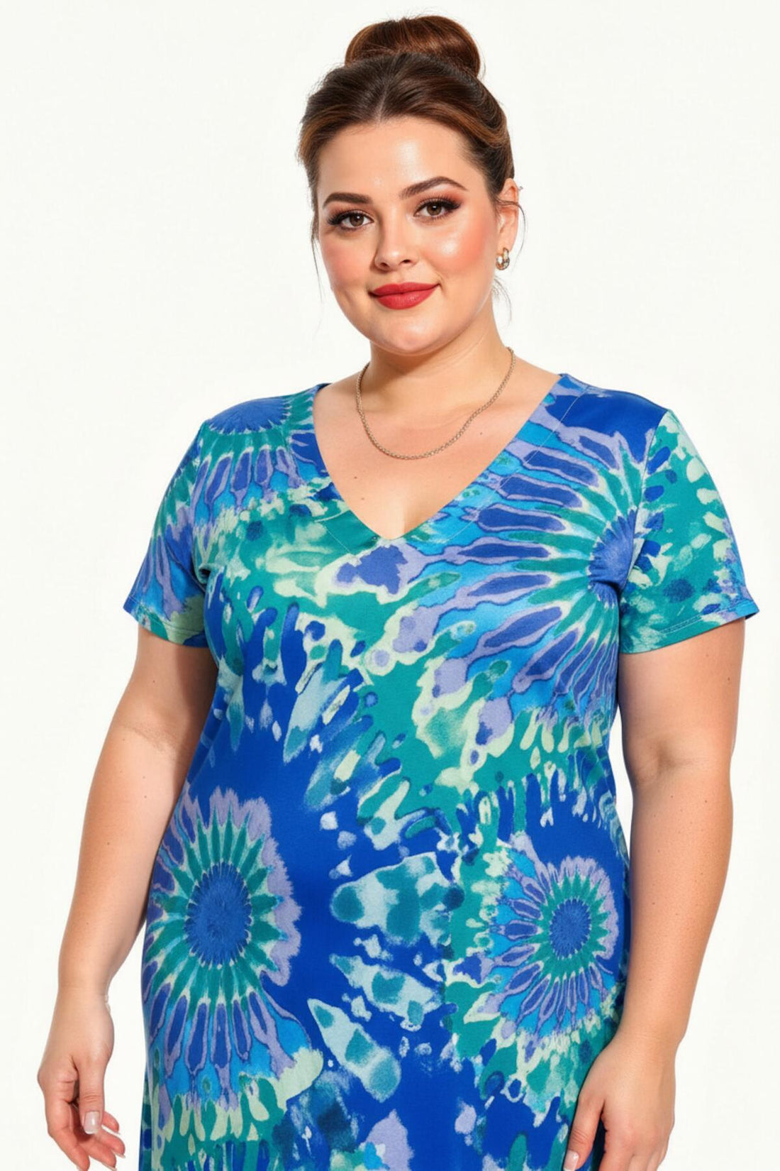 Robe Grande Taille À Encolure V, Imprimée