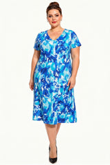 Robe Grande Taille À Encolure V, Imprimée
