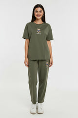 Ensemble T‑Shirt Brodé Ours — Kaki