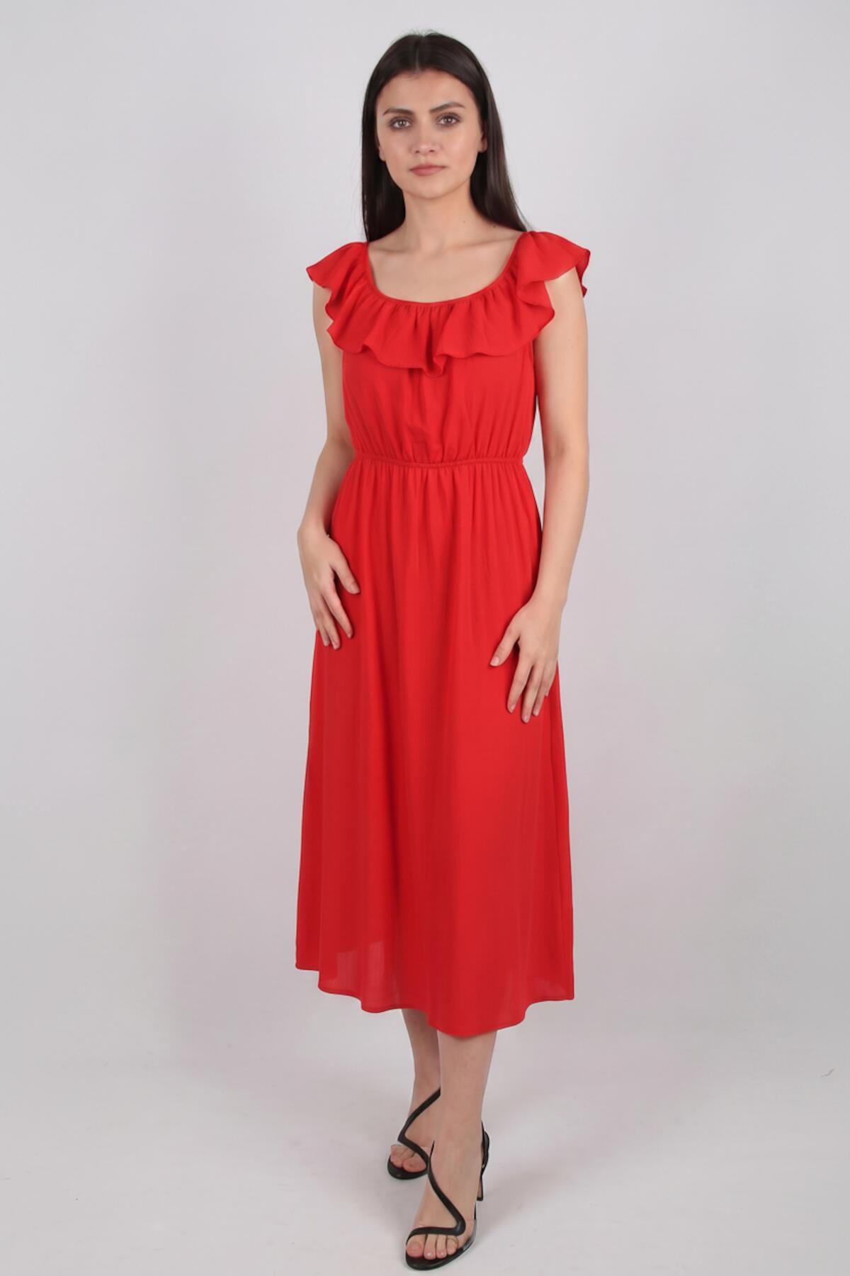 Rode Bardot - Jurk Met Ruches