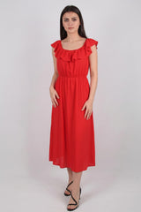 Robe Bardot Rouge À Volants