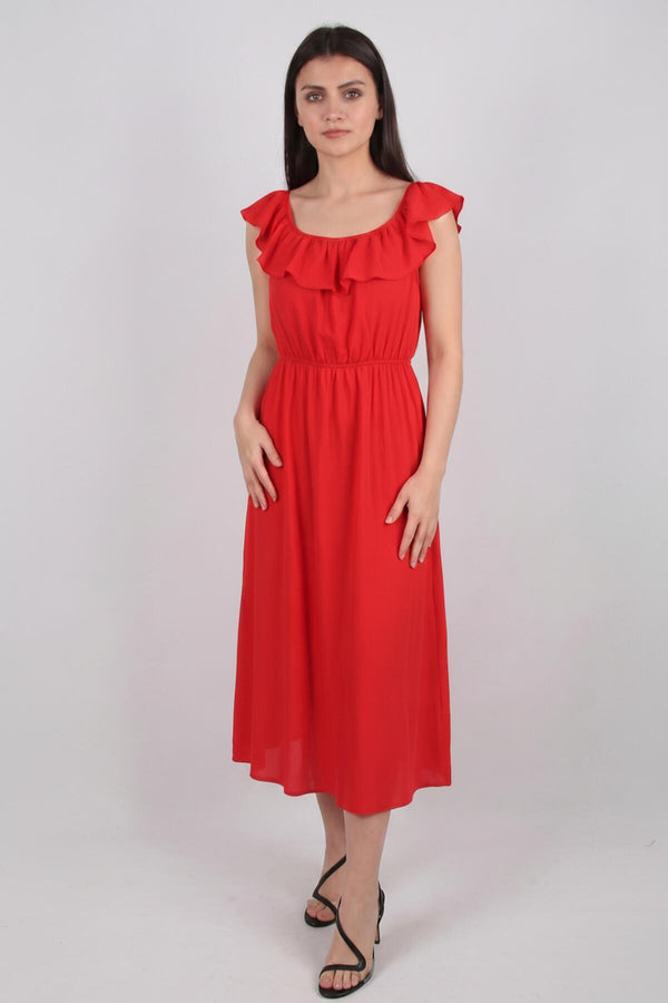 Rode Bardot - Jurk Met Ruches