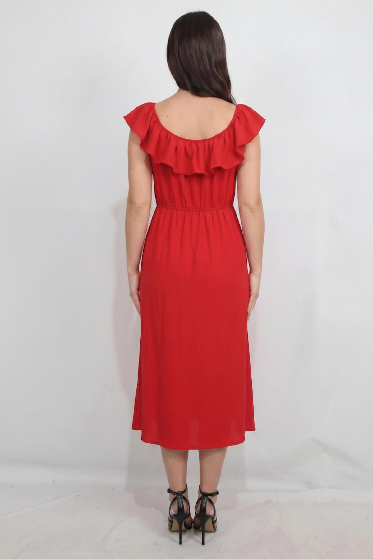 Rode Bardot - Jurk Met Ruches