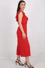 Robe Bardot Rouge À Volants