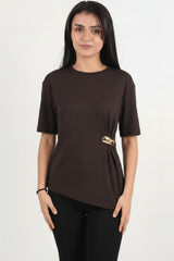 Blouse Marron Avec Détail Accessoire