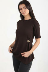 Blouse Marron Avec Détail Accessoire